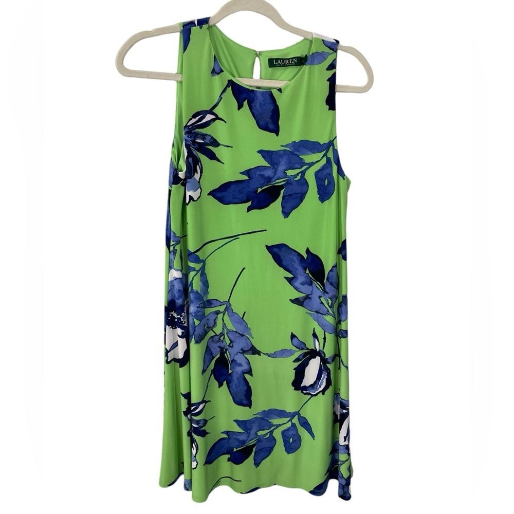 Lauren Ralph Lauren Green‎ Floral Sleeveless Dress Size 10 Mini Shift Lined
